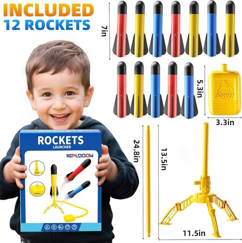 Rocket Launcher for Kids, 12 Foam Rockets, Launch up to 100+ft, Outdoor Outside Backyard Toys for Boys & Girls, Birthday Gift Toys for Kids Boys Girls Age 3 4 5 6 7 8 Years Old in Kuwait