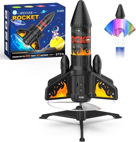 Rocket Launcher for Kids, 200 ft Self Launching Motorized Rocket Toy with LED and Safety Parachute Land, Outdoor Toys Cool Birthday for Boys Ages 8-12 (Orange) in Saudi Arabia