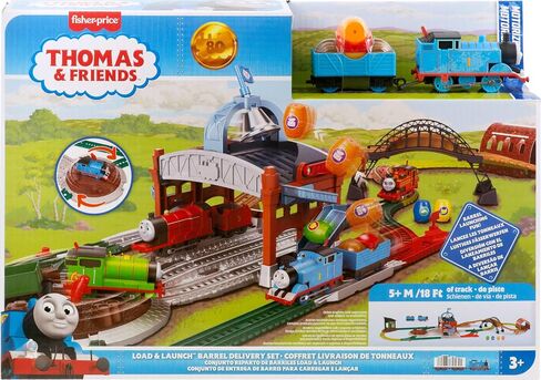 Thomas & Friends Toy Train PlaySet بواسطة Fisher-Price ، و Load & Launch Barrel Delivery مع محرك ومحرك كلاسيكي سيارة ، و 18 قدمًا من المسار in Saudi Arabia