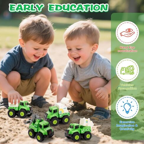 ألعاب شاحنات البناء للأطفال الصغار 1-3 ، ودفع وتذهب مركبات ألعاب مع الخلاط ، وشاحنة القمامة ، والحفر ، والجرافة ، والسيارات التي تعمل بالاحتكاك للبنين والبنات ، والهدية ل 2 in Kuwait