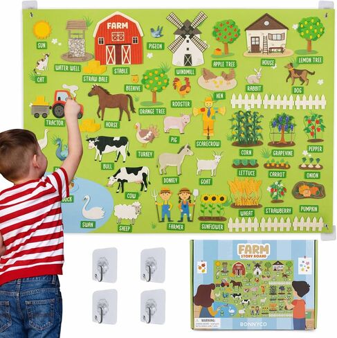 شعرت Bonnyco Board للأطفال الصغار مع 92 شخصية مزرعة الحيوانات. Montessori و Sensory Toys ، هدايا أعياد الميلاد للأطفال من 3 إلى 8 سنوات. الألعاب التعليمية ، والأنشطة التعليمية ، عيد الميلاد in Kuwait