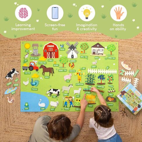 شعرت Bonnyco Board للأطفال الصغار مع 92 شخصية مزرعة الحيوانات. Montessori و Sensory Toys ، هدايا أعياد الميلاد للأطفال من 3 إلى 8 سنوات. الألعاب التعليمية ، والأنشطة التعليمية ، عيد الميلاد in Kuwait
