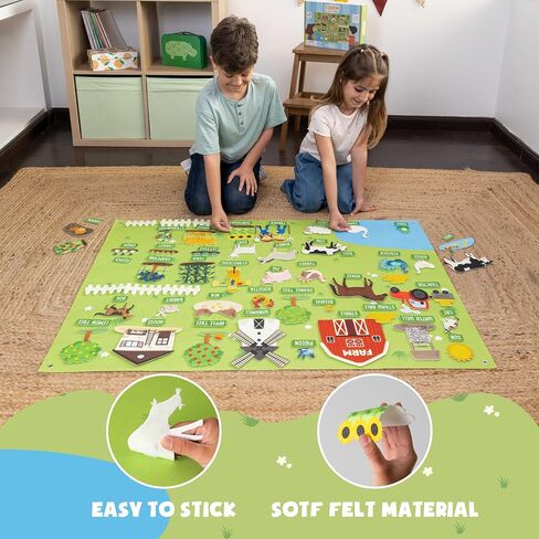 شعرت Bonnyco Board للأطفال الصغار مع 92 شخصية مزرعة الحيوانات. Montessori و Sensory Toys ، هدايا أعياد الميلاد للأطفال من 3 إلى 8 سنوات. الألعاب التعليمية ، والأنشطة التعليمية ، عيد الميلاد in Kuwait
