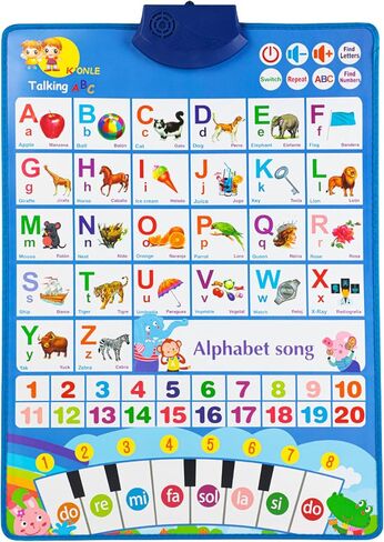 Educational Talking Toy Spanish English Wall Chart Piano Music Poster Numbers 1-20 Kids Montessori Toys Interactive Educational Toy Learning Gift for Toddlers 2-4 in Saudi Arabia