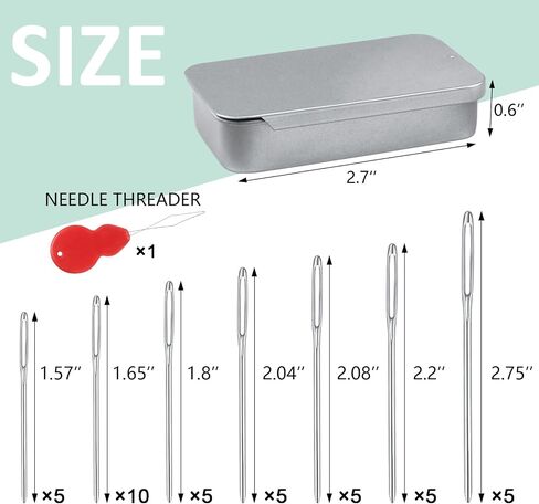 Fiveizero 80/40 PCS إبر حادة العين الكبيرة ، 8 أحجام الإبر حياكة الغزل من الفولاذ المقاوم للصدأ ، وإبر الخياطة ، وصياغة الحياكة النسيج الإبر متوترة لإنهاء مشاريع الكروشيه CJ in Kuwait