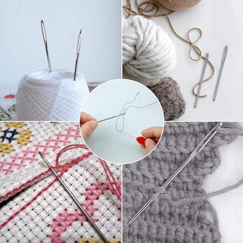 Fiveizero 80/40 PCS إبر حادة العين الكبيرة ، 8 أحجام الإبر حياكة الغزل من الفولاذ المقاوم للصدأ ، وإبر الخياطة ، وصياغة الحياكة النسيج الإبر متوترة لإنهاء مشاريع الكروشيه CJ in Kuwait