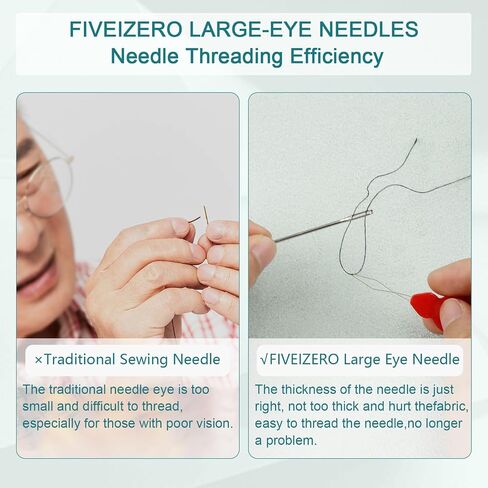 Fiveizero 80/40 PCS إبر حادة العين الكبيرة ، 8 أحجام الإبر حياكة الغزل من الفولاذ المقاوم للصدأ ، وإبر الخياطة ، وصياغة الحياكة النسيج الإبر متوترة لإنهاء مشاريع الكروشيه CJ in Kuwait