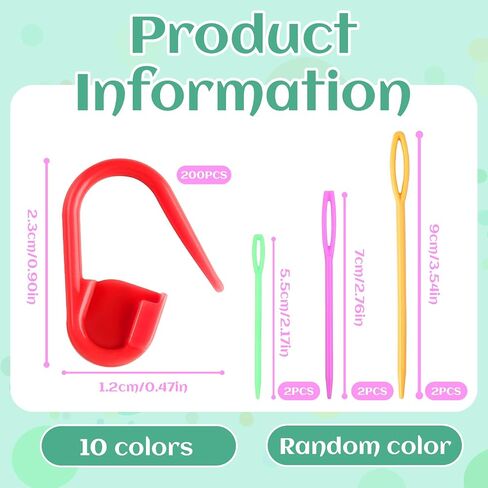 LUNARM 200 Pcs Stitch Markers for Crocheting, 10 Color Crochet Stitch Markers Knitting Locking Clip Pins with 6 Yarn Needles for DIY Craft Sewing in Kuwait