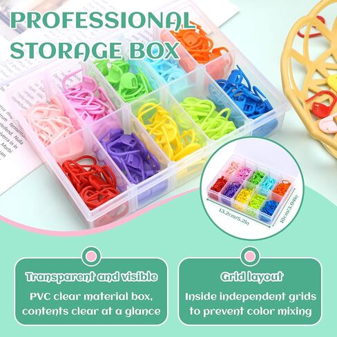 LUNARM 200 Pcs Stitch Markers for Crocheting, 10 Color Crochet Stitch Markers Knitting Locking Clip Pins with 6 Yarn Needles for DIY Craft Sewing in Kuwait