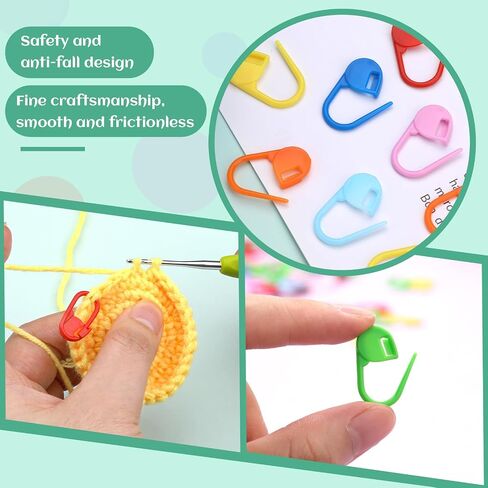 LUNARM 200 Pcs Stitch Markers for Crocheting, 10 Color Crochet Stitch Markers Knitting Locking Clip Pins with 6 Yarn Needles for DIY Craft Sewing in Kuwait