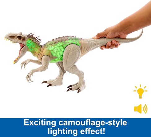 Mattel Jurassic World Indominus Rex Dinosaur Toy مع الأضواء والأصوات والحركة ، Camouflage 'N Battle I-Rex ، طولها 21 بوصة مع اللعب الرقمي in Saudi Arabia