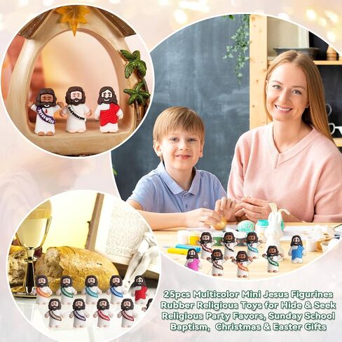 25 PCs شخصيات يسوع الصغيرة ، تماثيل يسوع Mini Mini Mini بالجملة ، الأطفال الصغير الصغير يسوع ، ألعاب مطاطية للاختباء والسعي للحصول على هدايا عيد الميلاد ، صيد بيض عيد الفصح ، اللوازم المدرسية الأحد ، الأطفال والبالغين in Kuwait