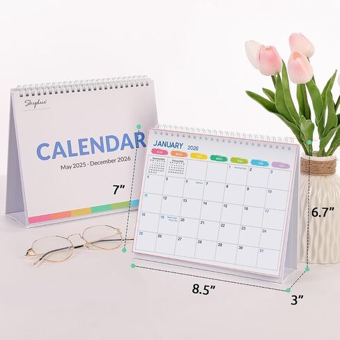 SKYDUE Desk Calendar 2024-2025, Jul 2024 to Dec 2025 18 Months Small Desk Calendar with Planner Stickers, 8.5" x 7" Desktop Calendar Planner, Kraft in Saudi Arabia