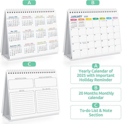 SKYDUE Desk Calendar 2024-2025, Jul 2024 to Dec 2025 18 Months Small Desk Calendar with Planner Stickers, 8.5" x 7" Desktop Calendar Planner, Kraft in Saudi Arabia