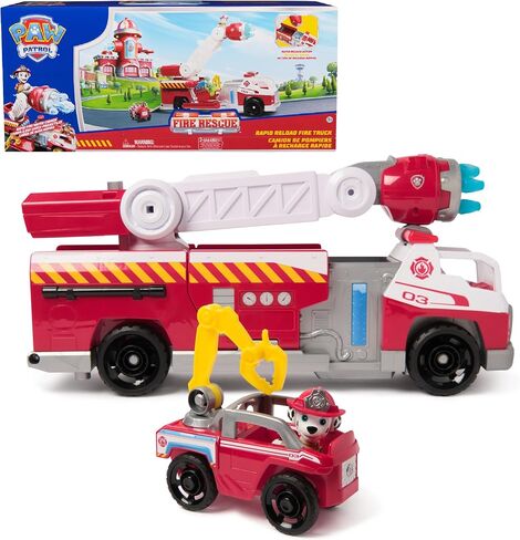 Paw Paw Patrol Fire Rescue: شاحنة إطفاء سريعة التحميل مع شخصية مارشال ، قاذفة نارية سريعة ، أضواء وأصوات ، ألعاب الأطفال للبنين والبنات الذين تتراوح أعمارهم بين 3 وما فوق in Kuwait