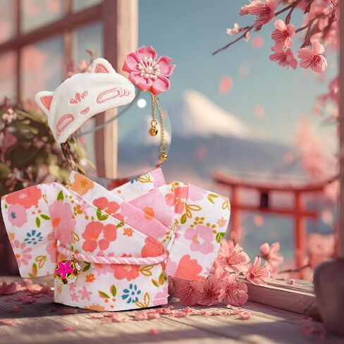 ملابس دمية 17 سم ، ملحقات الزي كيمونو مجموعة من 6.7 بوصة دمى الفتيات ، Kawaii أنيقة مصمم الأسلوب زهرة الشعر+ملابس وردية بيجاما+قناع هالوين لطيف (لا دمية) in Kuwait