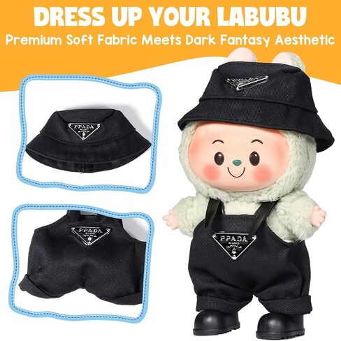AICase for Labubu Clothes Designer/for Labubu Outfits,Clothes Set for 17cm Lububu Doll,2 Piece Set Hat Clothing for LA BUBU, Boys and Girls Stylish Adorable Dolls Clothes Accessories (No Doll)_1 in Saudi Arabia