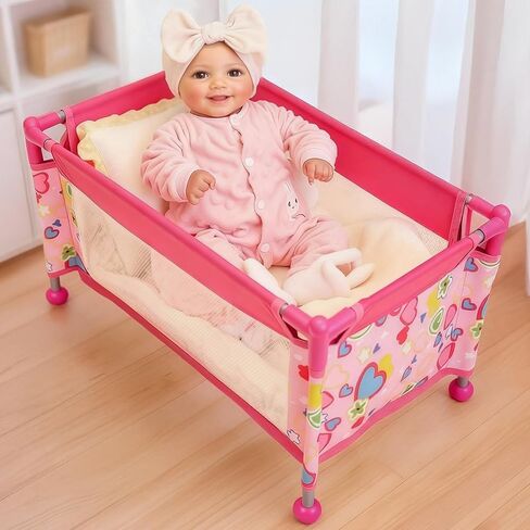 Babeside Baby Baby Doll Crib مع حقيبة تخزين ، سرير دمية قابلة للطي للعبّة مقابل 17-21 "من جديد من جديد ، وملحقات دمى الأطفال من جديد للبنات 3+، حزمة N Play Gift For Kids ، Pink in Kuwait