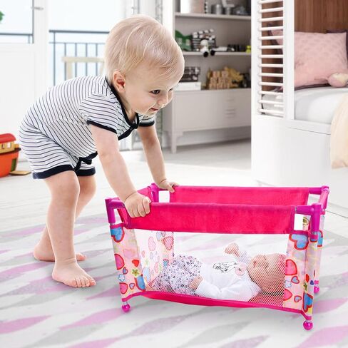 Babeside Baby Baby Doll Crib مع حقيبة تخزين ، سرير دمية قابلة للطي للعبّة مقابل 17-21 "من جديد من جديد ، وملحقات دمى الأطفال من جديد للبنات 3+، حزمة N Play Gift For Kids ، Pink in Kuwait