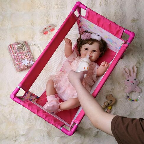 Babeside Baby Baby Doll Crib مع حقيبة تخزين ، سرير دمية قابلة للطي للعبّة مقابل 17-21 "من جديد من جديد ، وملحقات دمى الأطفال من جديد للبنات 3+، حزمة N Play Gift For Kids ، Pink in Kuwait