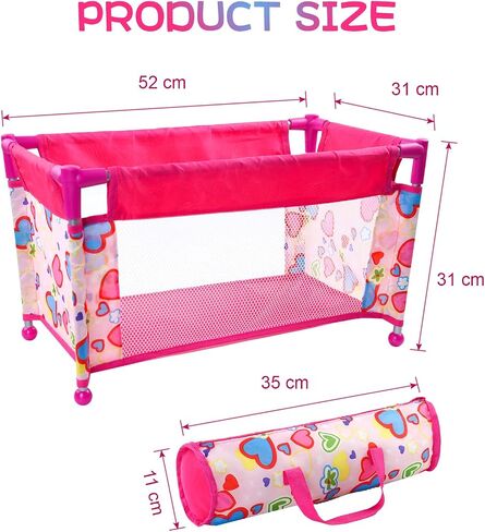 Babeside Baby Baby Doll Crib مع حقيبة تخزين ، سرير دمية قابلة للطي للعبّة مقابل 17-21 "من جديد من جديد ، وملحقات دمى الأطفال من جديد للبنات 3+، حزمة N Play Gift For Kids ، Pink in Kuwait