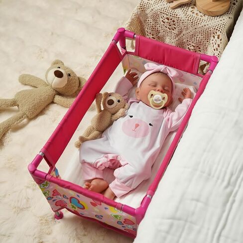Babeside Baby Baby Doll Crib مع حقيبة تخزين ، سرير دمية قابلة للطي للعبّة مقابل 17-21 "من جديد من جديد ، وملحقات دمى الأطفال من جديد للبنات 3+، حزمة N Play Gift For Kids ، Pink in Kuwait