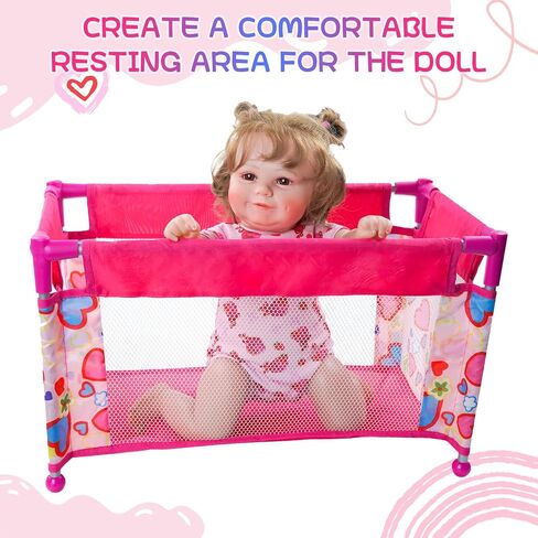 Babeside Baby Baby Doll Crib مع حقيبة تخزين ، سرير دمية قابلة للطي للعبّة مقابل 17-21 "من جديد من جديد ، وملحقات دمى الأطفال من جديد للبنات 3+، حزمة N Play Gift For Kids ، Pink in Kuwait