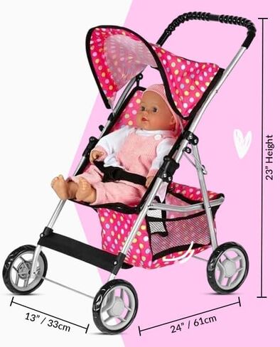 fash n kolor® - Doll Stroller My First Baby Doll Strollers Toy - Flower Design with Basket in The Bottom- Doll Accessories 2 Free Magic Bottles Included (Flower Design) in Kuwait