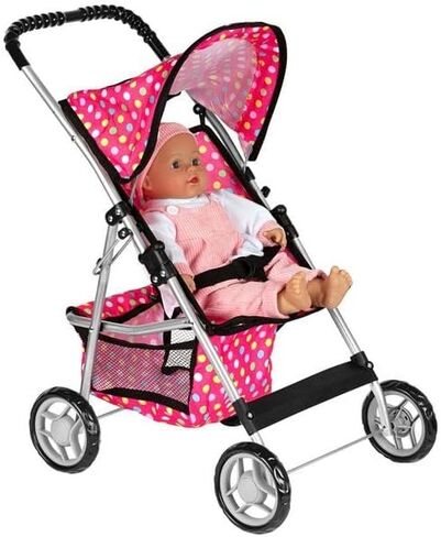 fash n kolor® - Doll Stroller My First Baby Doll Strollers Toy - Flower Design with Basket in The Bottom- Doll Accessories 2 Free Magic Bottles Included (Flower Design) in Kuwait