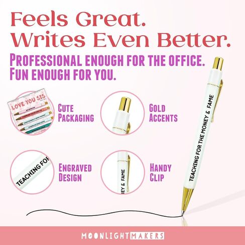 Moonlight Makers - Set of 5 Ballpoint Pens Black Ink- Engraved Funny Pens for Adults - Best Sister Ever Appreciation Adult Gifts - Ideal Desk Decor for Work & Office Desk - Cute Packaging, Handy Clips in Saudi Arabia