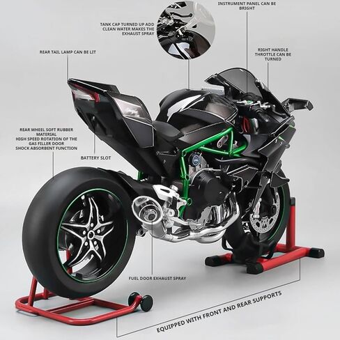 1/6 مقياس H2R سبيكة دراجة نارية Diecast مع الصوت والضوء ، الانتهاء من رذاذ عالي اللمعان ، إطارات مطاطية متميزة-هدية مفصلة قابلة للتحصيل مع تصميم مستوحى من السباقات (C-Carbon Libor) in Kuwait
