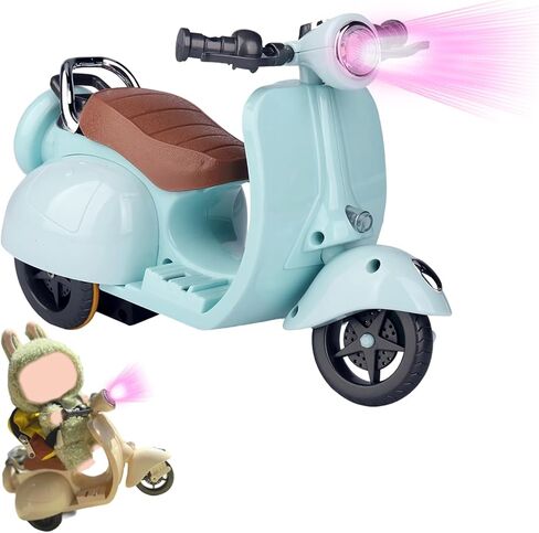 Scooter for Dolls Associory ، ومقعد إضاءة لطيف ومقعد موسيقي مع دوران 360 درجة ، دراجة نارية لطيفة للدمى-مثالية لهواة جمع الدمى ، والبطاريات غير المدرجة (أبيض) in Kuwait