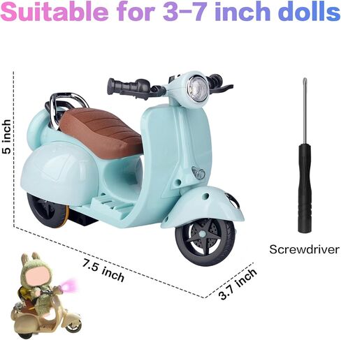 Scooter for Dolls Associory ، ومقعد إضاءة لطيف ومقعد موسيقي مع دوران 360 درجة ، دراجة نارية لطيفة للدمى-مثالية لهواة جمع الدمى ، والبطاريات غير المدرجة (أبيض) in Kuwait