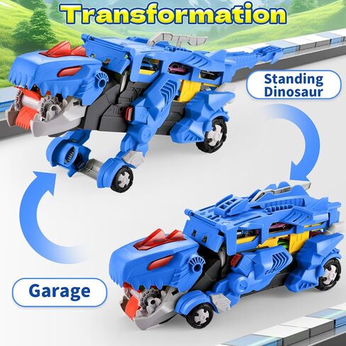 Dinosaur Car Toy with 12 Alloy Cars,45 inch Foldable Track & Launch Button for Two-Player Racing,Transforms into Dino & Swallow System,Ideal Xmas Birthday Gift for Boys Girls Ages 3-12 (Blue) in Saudi Arabia