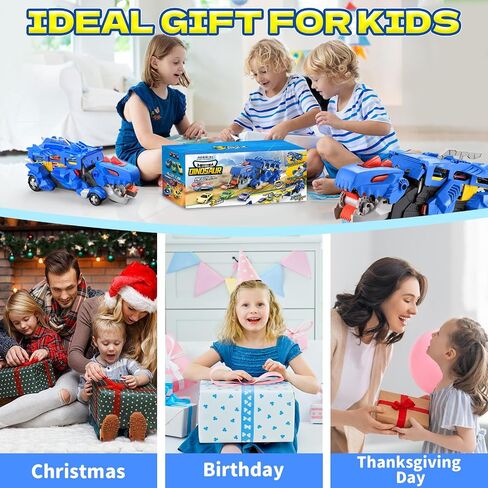 Dinosaur Car Toy with 12 Alloy Cars,45 inch Foldable Track & Launch Button for Two-Player Racing,Transforms into Dino & Swallow System,Ideal Xmas Birthday Gift for Boys Girls Ages 3-12 (Blue) in Saudi Arabia