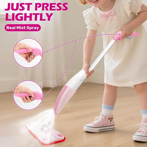 Dreamon Kids Pray Mop - مجموعة تنظيف صغيرة تعمل مع رشيش الماء و 3 منصات ممسحة قابلة للغسل وكاشطة ، تتظاهر بلعب Montessori Housekeeping Toys Homps للأطفال الصغار للأطفال الفتيات (الأزرق) in Kuwait
