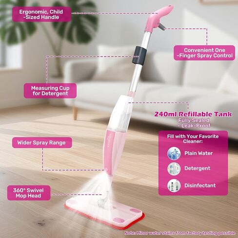 Dreamon Kids Pray Mop - مجموعة تنظيف صغيرة تعمل مع رشيش الماء و 3 منصات ممسحة قابلة للغسل وكاشطة ، تتظاهر بلعب Montessori Housekeeping Toys Homps للأطفال الصغار للأطفال الفتيات (الأزرق) in Kuwait
