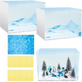 Ammostingspark 8 PCS Arctic Style Diorama Box و Decor Decore و Water Sticker ، مجموعة مستلزمات مشروع Ocean Habitat Diorama ، مجموعة علبة معروفة من الورق المقوى وملصق مائي مع أشرطة مزدوجة على الوجهين لألعاب DIY Crafts in Kuwait