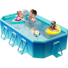 Foldable Pool, Non-Inflatable Swimming Pool for Kids, Adults and Pets,Large Foldable Pool with Equipped with Sturdy Metal Brackets, Suitable for Outdoor Backyard Gardens 116" × 65" × 19" in Saudi Arabia