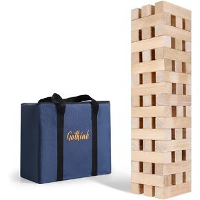 GOTHINK Giant Tumble Tower Game, Large Tumbling Tower Stacking to Over 3.2 FT 60pcs Wooden Jumbo Blocks for Outside Yard Games w/Carry Case Timber Stacking Game Night Toy Gift for Kids Adults Family in Saudi Arabia