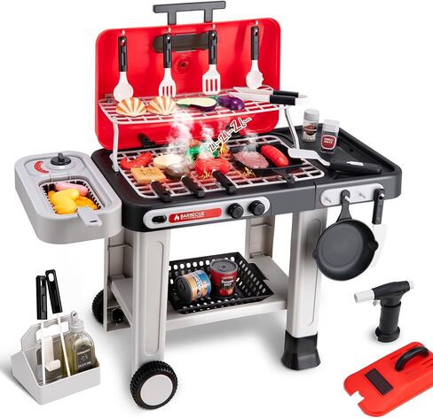 Kids BBQ GRILL Kitchen Playset مع Sound & Smoke ، قم بتشغيل مجموعة شواية للأطفال-قم بتشغيل مجموعة طهي ألعاب الطعام ， هدية لعبة للطفل 3-5 in Kuwait