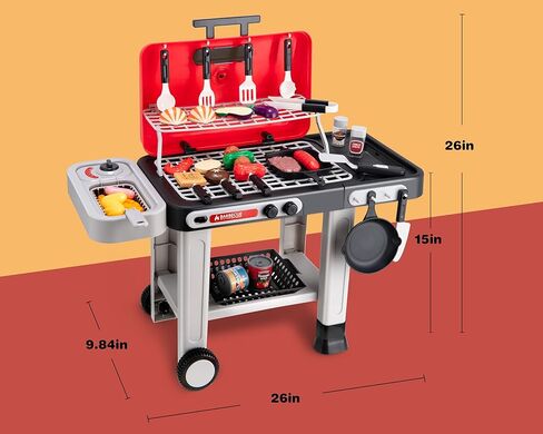 Kids BBQ GRILL Kitchen Playset مع Sound & Smoke ، قم بتشغيل مجموعة شواية للأطفال-قم بتشغيل مجموعة طهي ألعاب الطعام ， هدية لعبة للطفل 3-5 in Kuwait