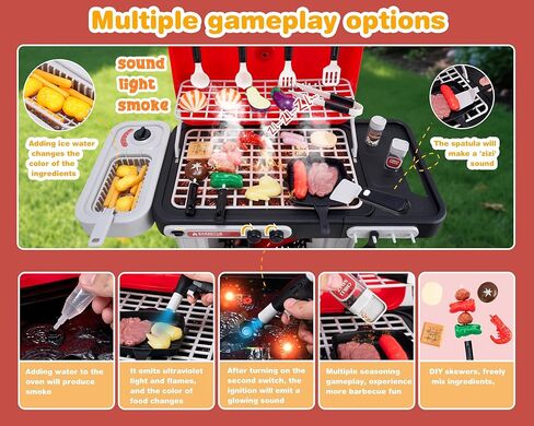 Kids BBQ GRILL Kitchen Playset مع Sound & Smoke ، قم بتشغيل مجموعة شواية للأطفال-قم بتشغيل مجموعة طهي ألعاب الطعام ， هدية لعبة للطفل 3-5 in Kuwait
