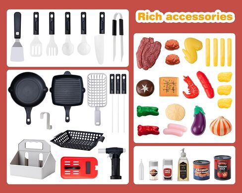 Kids BBQ GRILL Kitchen Playset مع Sound & Smoke ، قم بتشغيل مجموعة شواية للأطفال-قم بتشغيل مجموعة طهي ألعاب الطعام ， هدية لعبة للطفل 3-5 in Kuwait