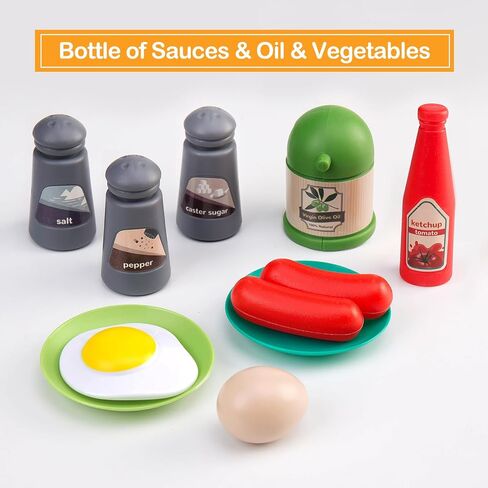35pcs Kids Kids Kitch Kitchen Toy Assories ، Toddler Therend Playset مع أواني اللعب ، والأقواس ، والأدوات ، وأدوات الطهي ، ومجموعة الأطعمة ، والخضروات لعبة ، وهدية التعلم للفتيات والفتيان (الوردي) in Kuwait