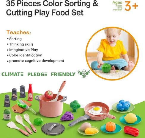 35pcs Kids Kids Kitch Kitchen Toy Assories ، Toddler Therend Playset مع أواني اللعب ، والأقواس ، والأدوات ، وأدوات الطهي ، ومجموعة الأطعمة ، والخضروات لعبة ، وهدية التعلم للفتيات والفتيان (الوردي) in Kuwait