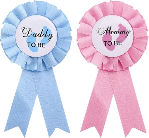 WILLBOND 2 Pieces Daddy and Mommy to Be Tinplate Badge Pin, Gender Reveal Party Favor, Rosette Button Pins with Ribbon, New Dad Mom Gifts for Baby Shower Party Celebration(Pink, Blue) in Saudi Arabia