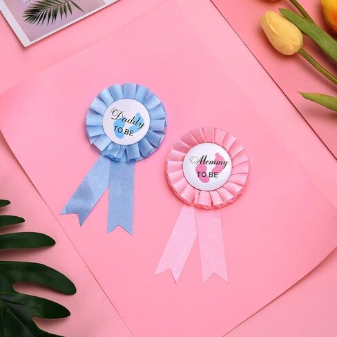 WILLBOND 2 Pieces Daddy and Mommy to Be Tinplate Badge Pin, Gender Reveal Party Favor, Rosette Button Pins with Ribbon, New Dad Mom Gifts for Baby Shower Party Celebration(Pink, Blue) in Saudi Arabia