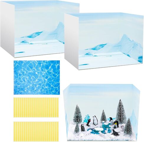 Ammostingspark 8 PCS Arctic Style Diorama Box و Decor Decore و Water Sticker ، مجموعة مستلزمات مشروع Ocean Habitat Diorama ، مجموعة علبة معروفة من الورق المقوى وملصق مائي مع أشرطة مزدوجة على الوجهين لألعاب DIY Crafts in Kuwait