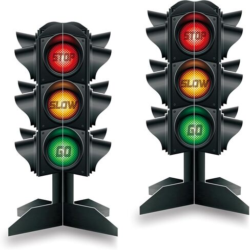 2 Pcs Traffic Light Desktop Center Decoration Race Car Themed Birthday Party Decoration Featuring 3D Traffic Light Cardboard Children's Traffic Architecture Themed Birthday Party Decoration Supplies in Saudi Arabia